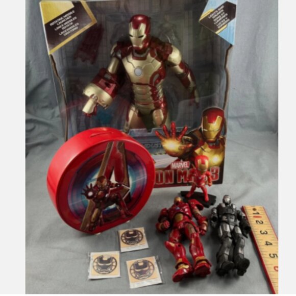 LOT Iron Man Action Figure Missile Launch Lights Sound+Bank+Stickers+3 Figures - Picture 1 of 14